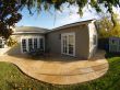 Building patio with arizona flagstones in a backyard in Corte Madera, Bay Area, California.